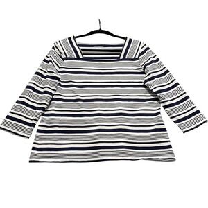 Womens Striped Square Neck Long Sleeve Top PL Nautical Old Money